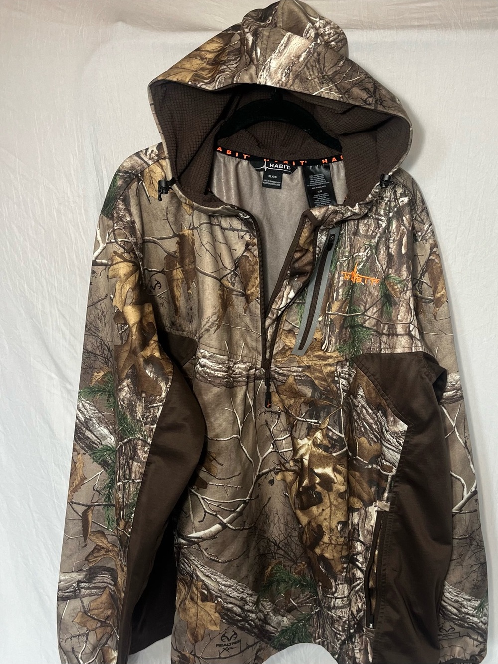 Habit Realtree xtra Hunting Jacket Hooded 3/4 Zip Camo XL Mens Polyester pockets